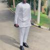 Men's Casual Two-Piece Set: Solid Color, African Ethnic Style