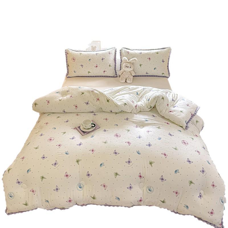 Verdickte Winterspitze Pompon Steppdecke – Warme Baumwolle für Einzel-/Doppelwohnheim, Frühling/Herbst