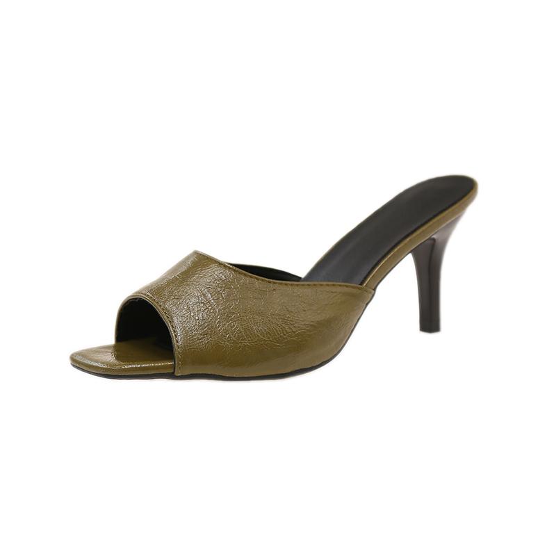 

Fashion Stiletto High-heeled Slippers for Women in Summer, New Square-toed Shallow-mouth Wear-resistant One-word Cool Mop 42 зелёный