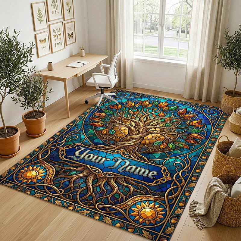 Tree Life Fantasy Theme Soft Crystal Velvet Rug Custom Name & Text Print Non Slip Floor Rug for Bedroom Living Room