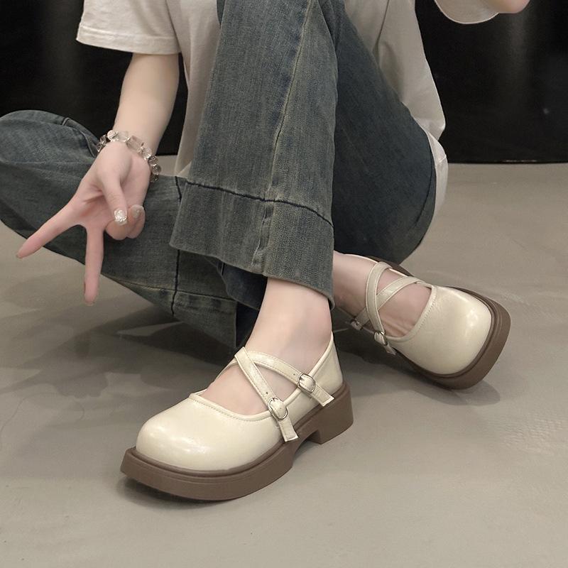 White British Style Small Leather Shoes for Women 2025 Spring and Autumn New Retro Versatile Thick Heel Light Mouth Mary Jane Single Shoes for Women