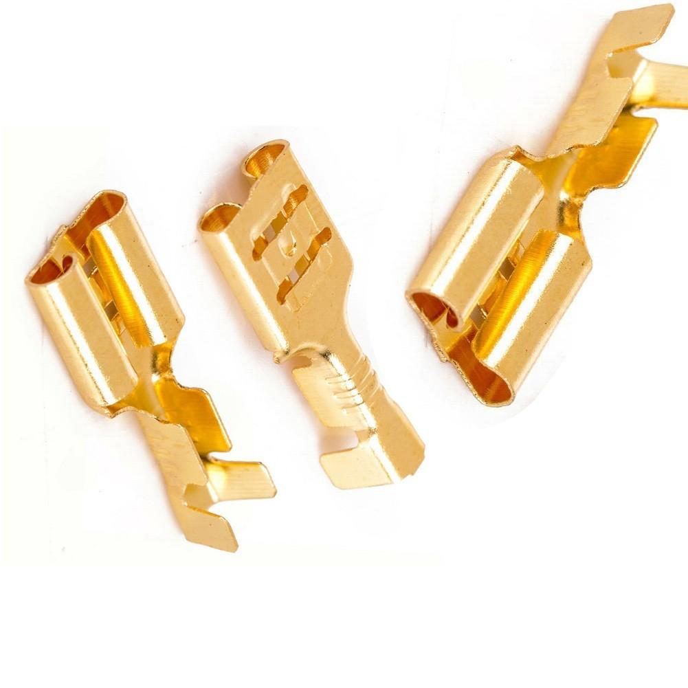 100PCS 4.8mm Gold Brass Car Speaker Female Spade Terminal Wire Connector New