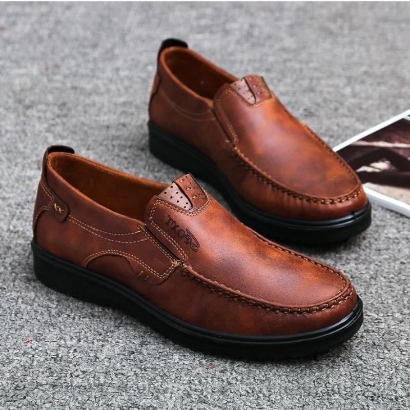 Men's Casual Genuine Leather Shoes Breathable Comfortable Men's Loafers Business Oxford Leather Flats Shoes Breathable Dad Shoes