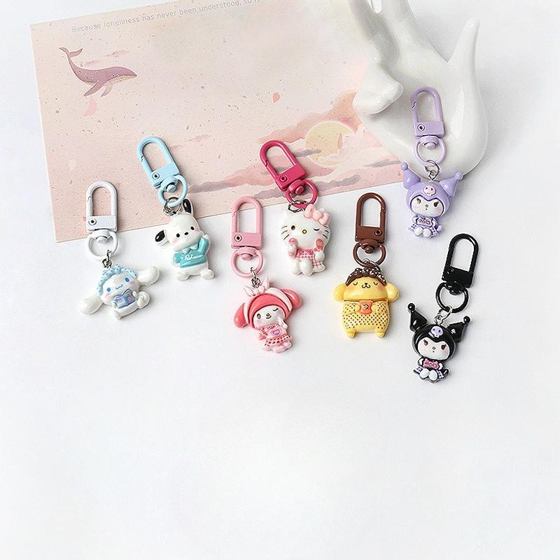 Cute Sanrio Hello Kitty Melody Kuromi Cinnamoroll Pochacco Keychain Bag Pendant Cartoon Charms Backpack Decoration Gifts