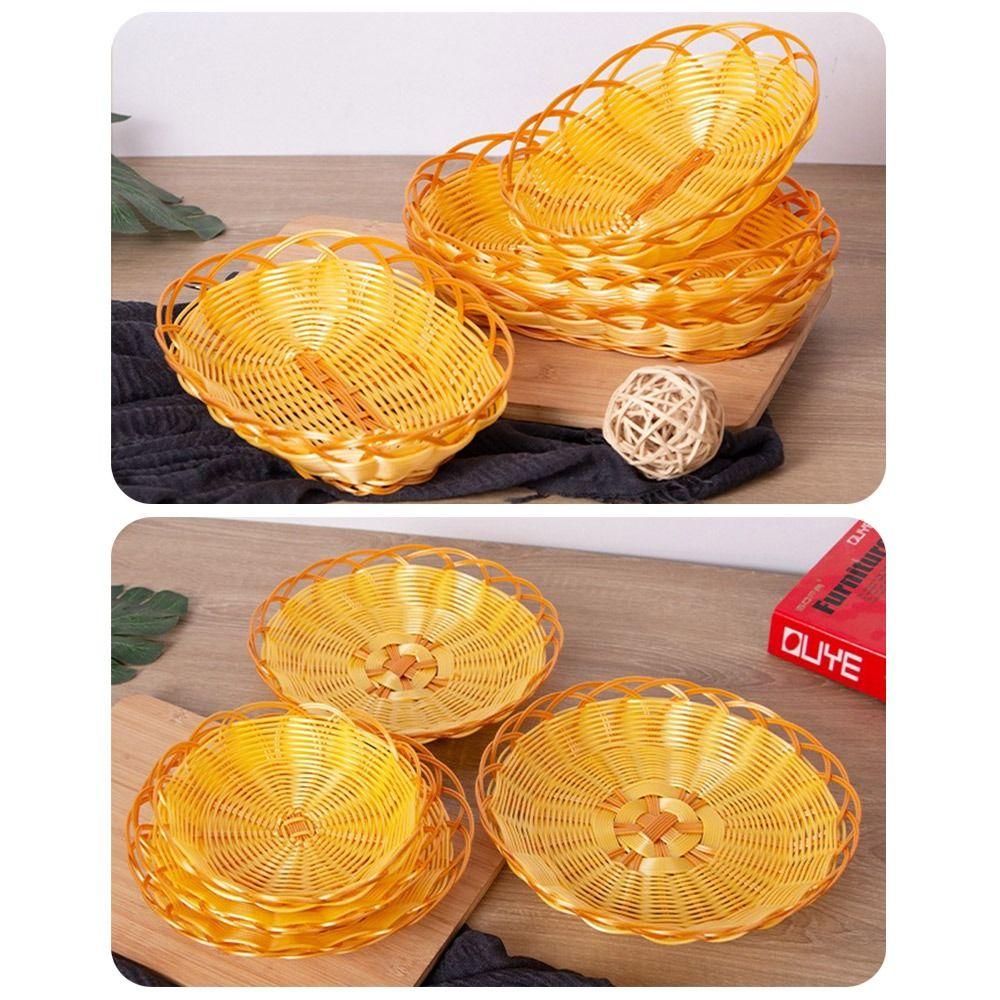 Plastic Imitation Rattan Basket Round Fruit Basket New Food Plate  Breakfast Cake Snack