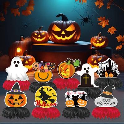 9 Stück/Set Kreative Halloween-Waben-Dekorationen Gotischer Stil 3D Halloween-Tischdekorationen Papier Gruseliges Thema