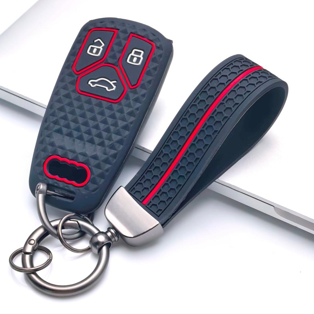 Silicone Car Key Fob Cover Case with Wrist Lanyard Keyring Compatible with A4 B9 A5 Q5 Q7 S4 S5 SQ5 TT, Fits A4 A5 Q5 Q7 B9 S4 S5 SQ5 TT TTS