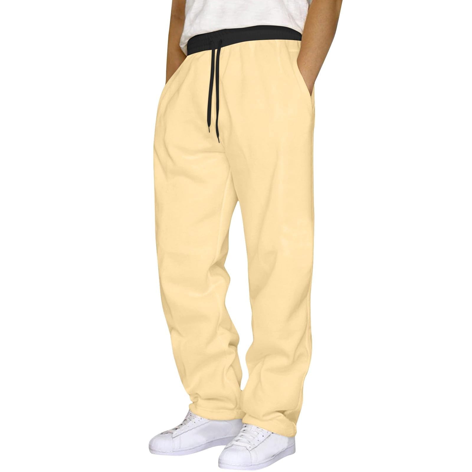 

Men s Fleece-Lined Loose Athletic Pants - Winter Casual Jogger With Color Block & Pockets XL
