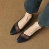Shallow single shoes new comfortable pointed soft sole color matching retro French style low heel leather shoes