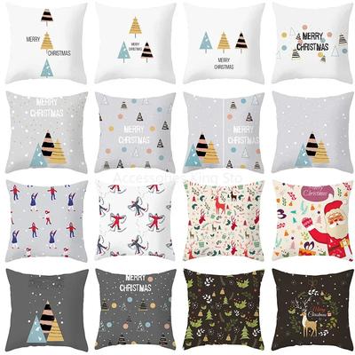 40/45/50/60cm Merry Christmas Santa Claus Printed Cushion Cover for Home Living Room Sofa Decoration Square Pillowcase