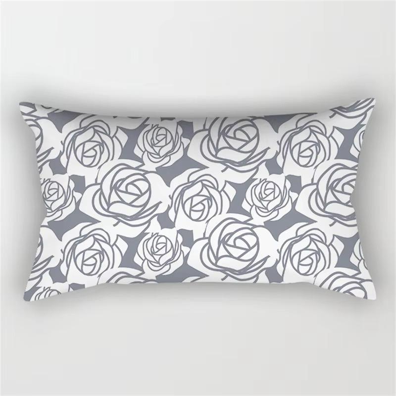 Patchwork Grey Geometric Pattern Print Decoration Bedroom Living Room Office Waist Support Home Rectangular Pillowcase