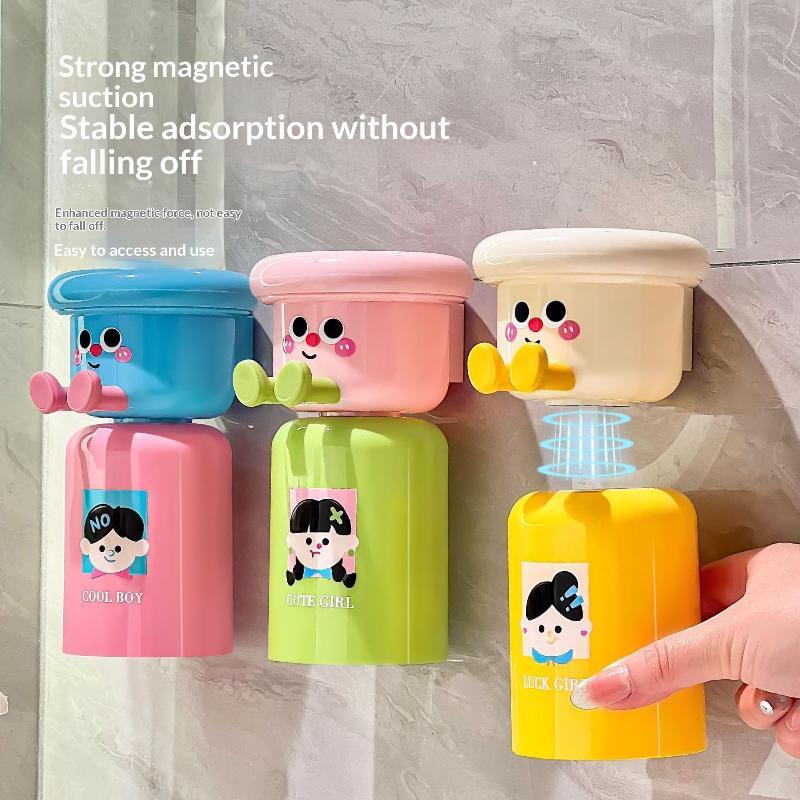 Punch-Free Wall Mounted Magnetic Toothbrush Cup Upside Down Holder for Hotel Bathroom Supplies