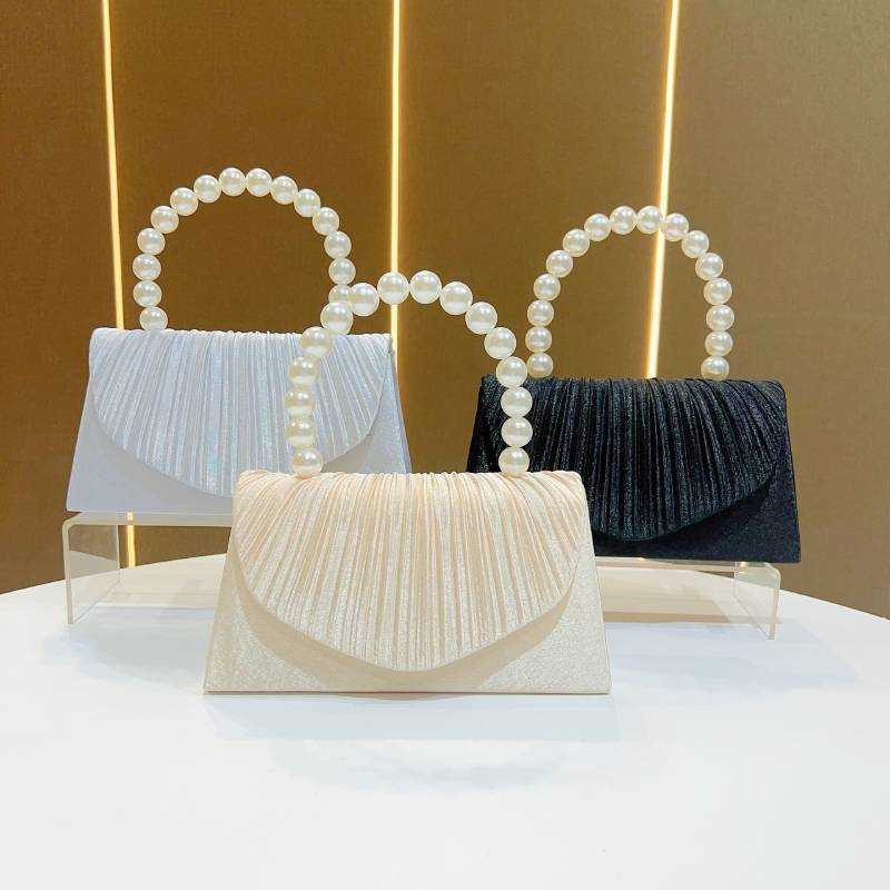Modische Damen-Polyester-Clutch-Abendtasche mit Perlenverzierungen für Partys und formelle Anlässe