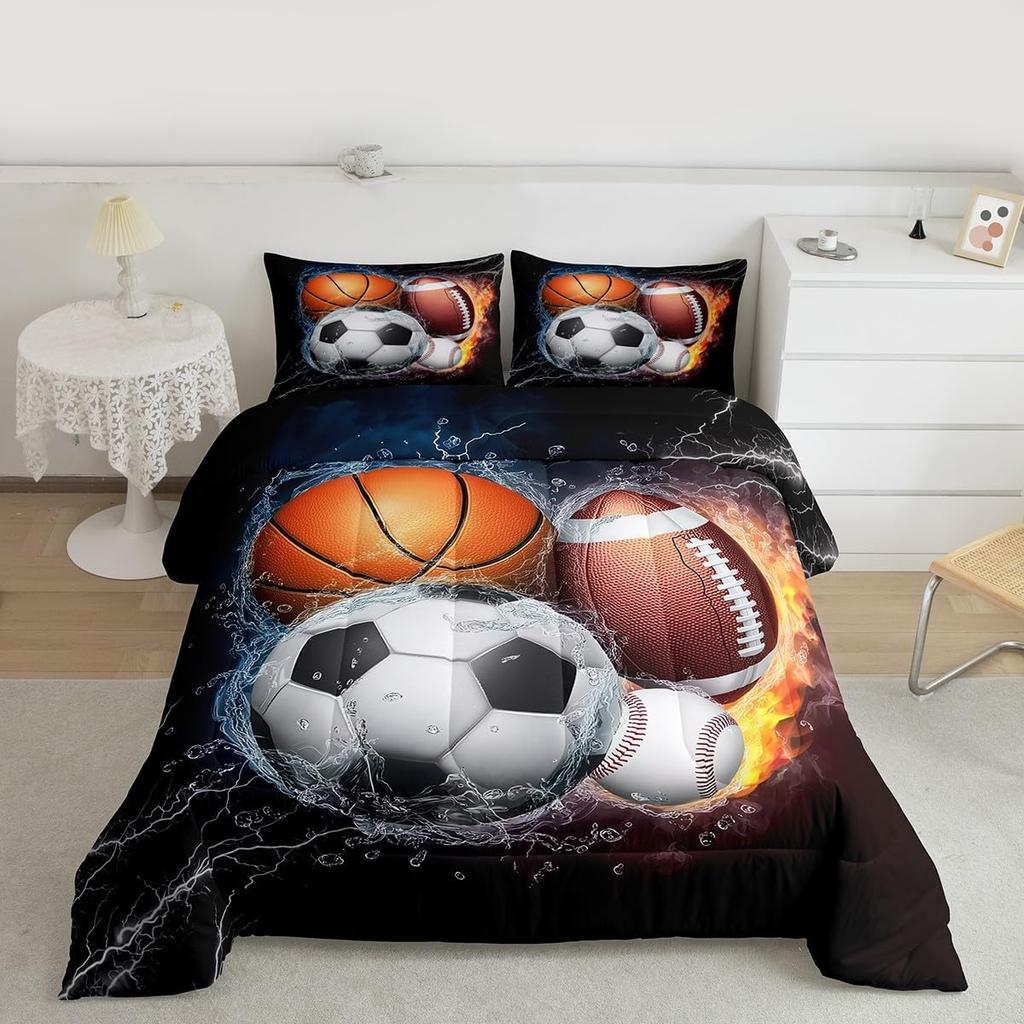 Erosebridal Twin Comforter Set for Boys Baseball Bedding Basketball Comforter Soccer Bedding Set for Teens Football Comforter Set with 1 Pil