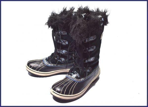 

Canadian Heritage / SOREL Floral Pattern Suede Snow Boots with Fur Collar Black /24.0cm/