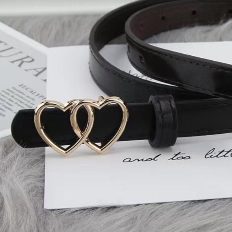 New Double Heart Gold Buckle Fashion Women's Thin Belt Pants Jeans Dress Belt Women Designer Belt