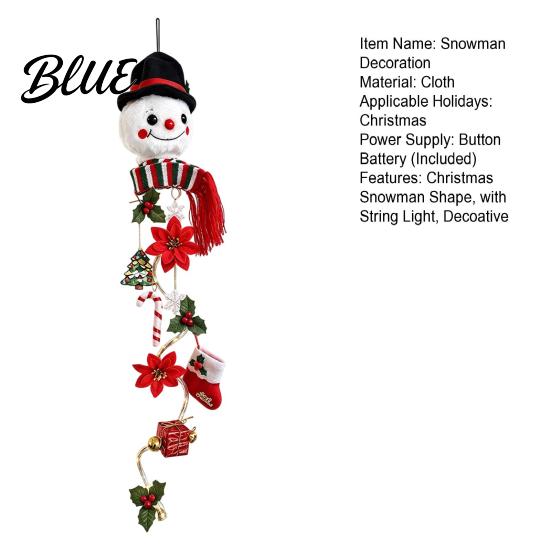 Snowman Wall Hanging Christmas Decor with String Light Glowing Plush Lights Hanging Winter Ornament Top Hat & Striped Scarf