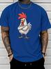 Unisex Summer Red Short Sleeve Tee Cool Cross Arm Rooster Cartoon Print Loose Hip Hop Crew Neck Daily Streetwear Casual Fashion Top