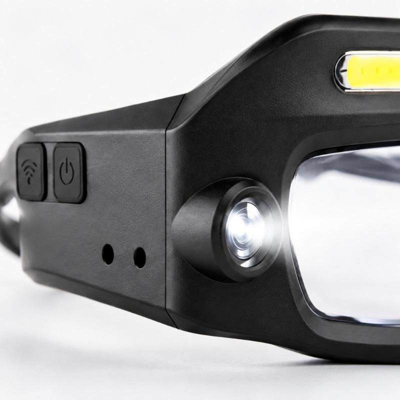 Rechargeable Light Glasses with Horizontal Light Bar and Round Front Lamp, Clear Acrylic Lens for Camping and Outdoor Inspection Tasks