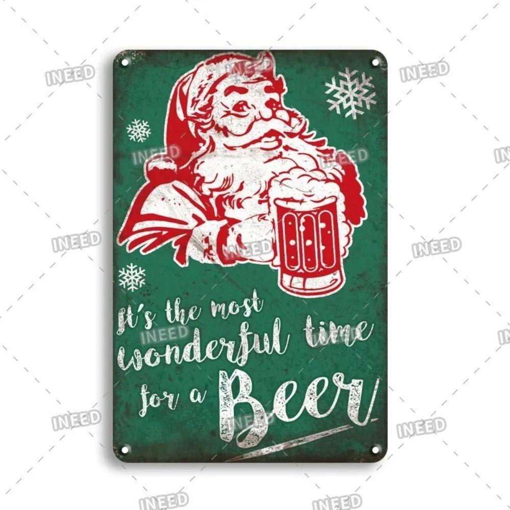 Vintage Christmas Metal Tin Sign Home Festive Wall Decor