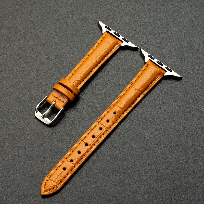 Genuine Leather Bamboo Grain Slim Apple Watch Band for Men & Women - iWatch Ultra Style