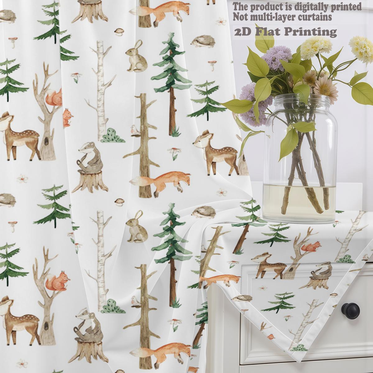 

Forest Animal Pattern One-Piece Window Curtain Kids Fun Deer Fox Pole-Themed Fresh Natural Style Decorative Window Shade 100*130 HOOK 1pcs