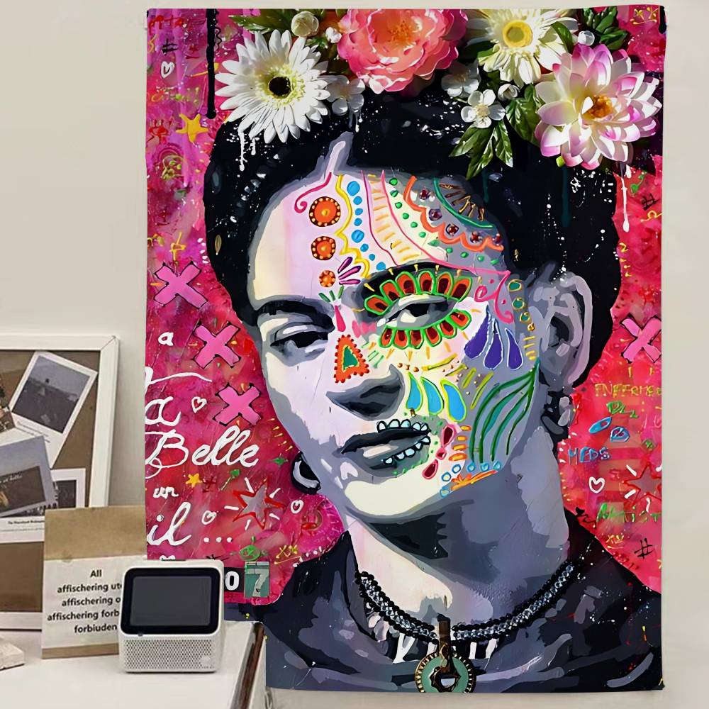 

Artist FFrida KKahlos Painting Anime Tapestry Hippie Flower Wall Carpets Dorm Decor Wall Hanging Home Decor 74x94cm(29x37in)