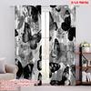 2pcs,2D Plane Printing Popular Curtain Panels Monochrome Butterflies Versatile Fabric (without Rod) Gifts for Bedroom, Living