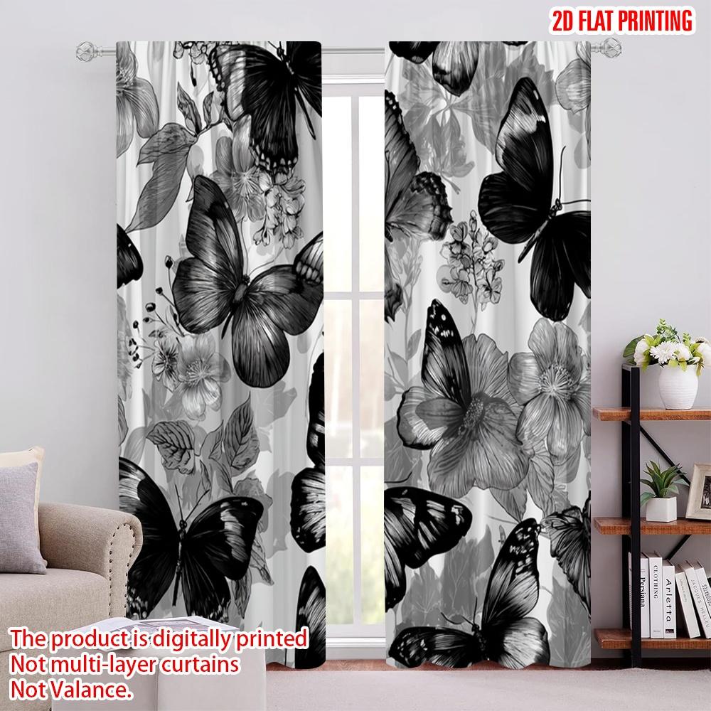 

2pcs,2D plane printing Popular Curtain Panels Monochrome Butterflies Versatile Fabric (without rod) Gifts for Bedroom, Living 52.50 × 116.00 cm 2 pcs