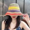 Regenbogen Strohhut Damen Sommer Sonnenschutz Handgehäkelt Großer Rand Eimerhut Damen Strand Sonnenhut Boho Dame Mädchen Mode Hüte