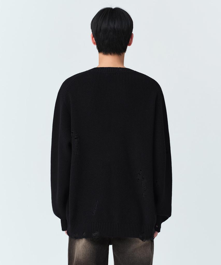 MUSINSA STANDARD Distressed Ribbed Knit [Black]
