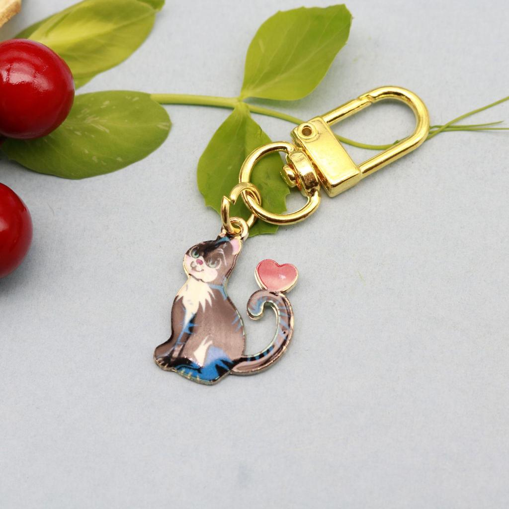 Cartoon Cat Print Heart Lobster Clasp Set - Cross-Border Droplet Oil Design