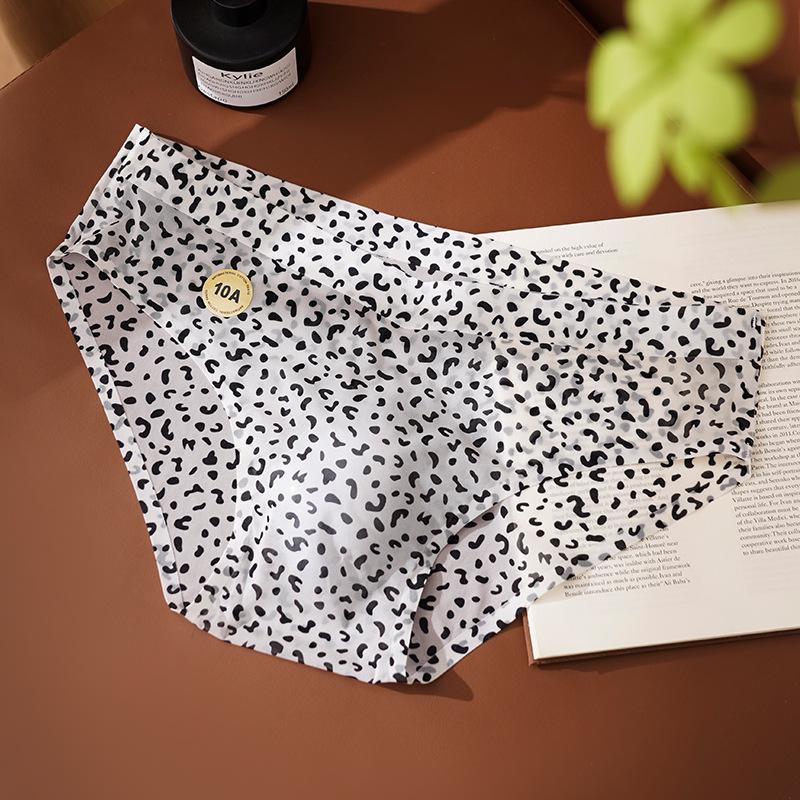 Cueca Boxer Masculina Transparente Estampa Leopardo Ultra-Fina Seda Gelada 10A com Aroma de Camélia Antibacteriano