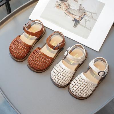Kindersandalen Meisje Tenen-bedekt Zomer Peuters Casual Wandelen Platte Sandalen Mode Effen Kleur Kinderen Uitsparingen Strand Sandalen