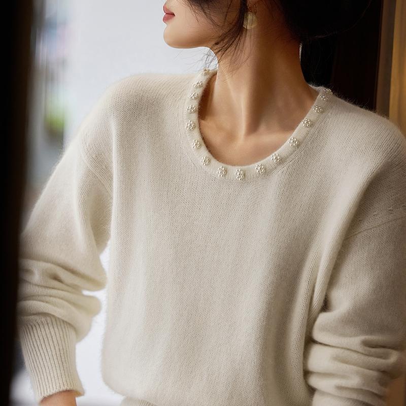 Women's Cashmere Sweater Qinghe Cashmere 30% Cashmere 70% Wool Autumn and Winter Pullover Warm and Fashionable