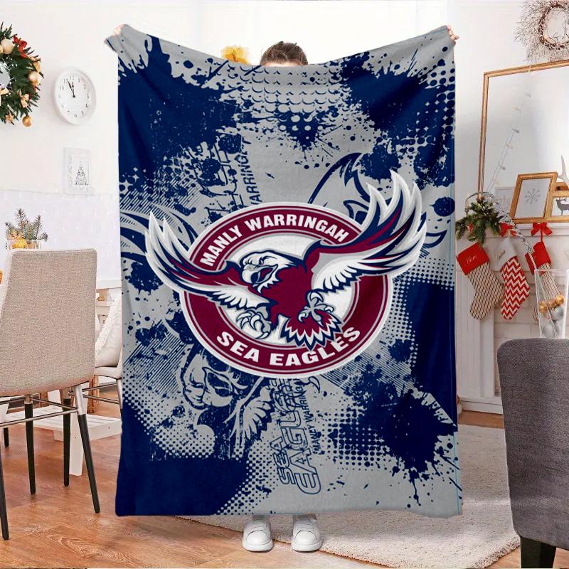 Manly Sea Eagles Crest Blanket Outdoor Flannel Blanket for Camping, Hiking, Garden Parties, Picnic Essentials,gift for family and friends
