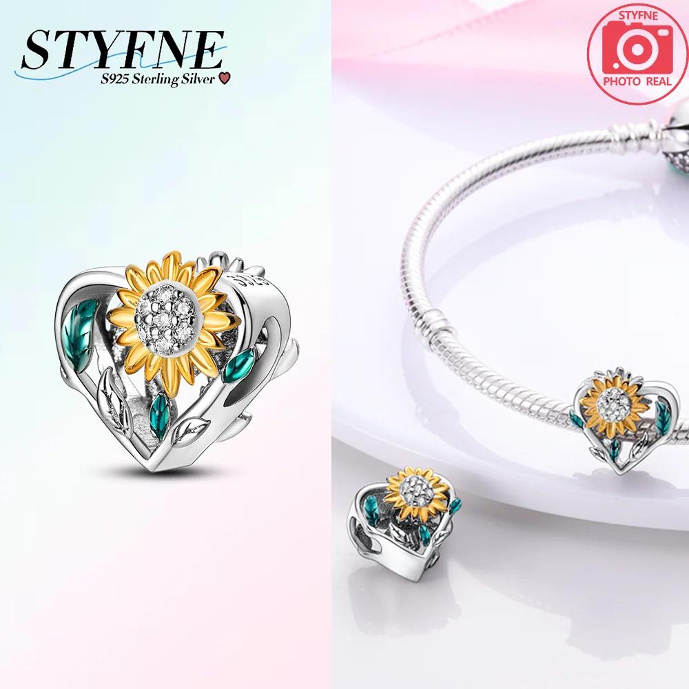 Original Copper Pink Heart Zircon Flowers Cats Sunflowers Beaded Charm Fit Bracelet Women Gift Diy Jewelry Set