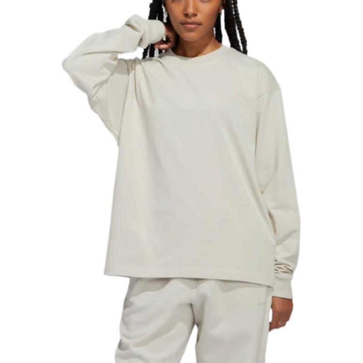 adidas Originals X Pharrell Williams Solid Logo Print Long Sleeve T-Shirt Unisex Tops Brown HN3438