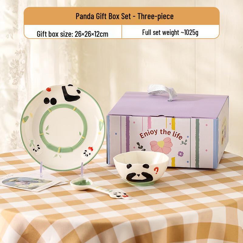 WA Nordic Cute Ceramic Tableware Panda Gift Set - 3-Piece