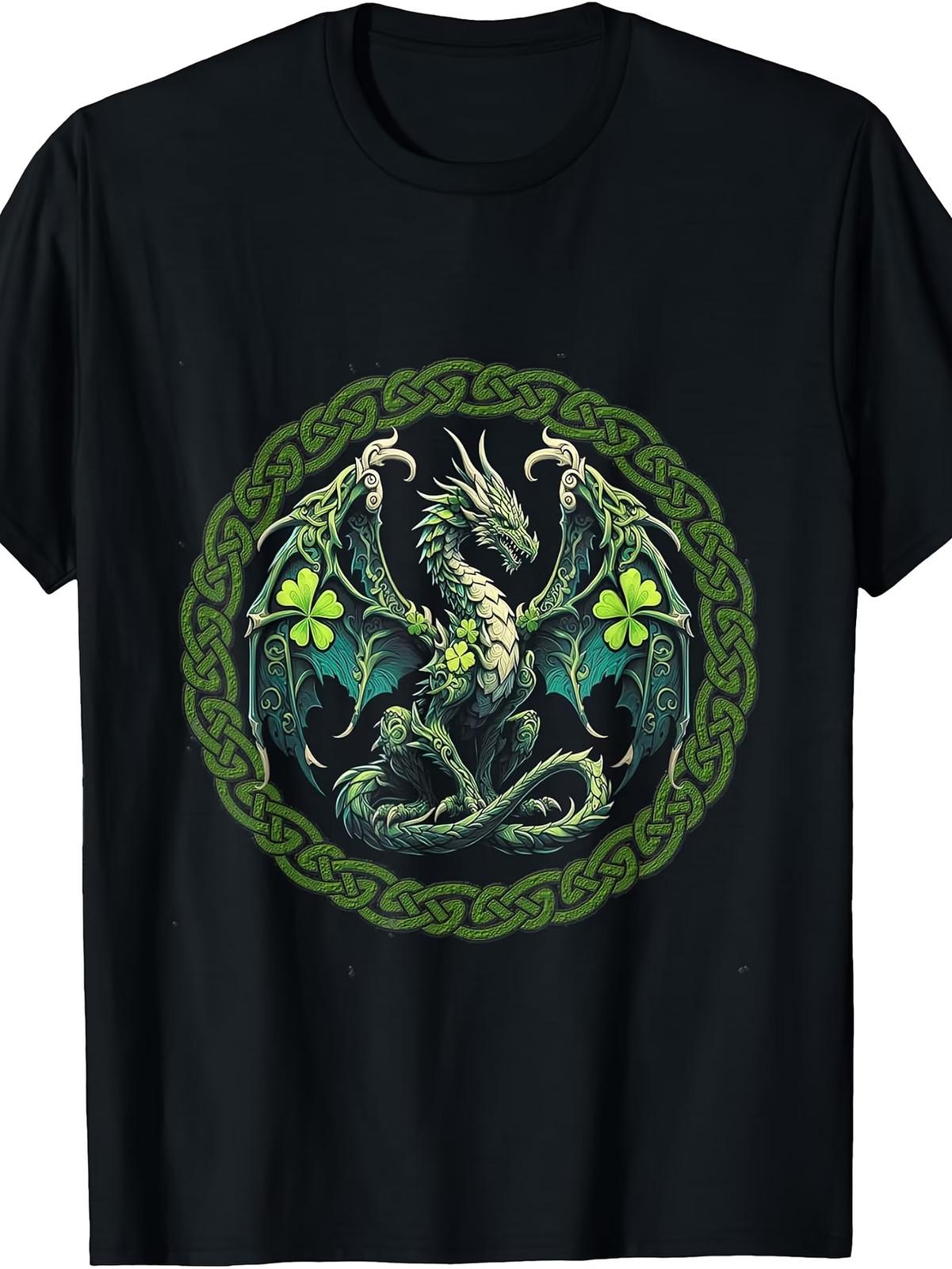 Tribal Irish Green Celtic Knot Fantasy Dragon | Patrick Day T-Shirt, Vintage Sty XL