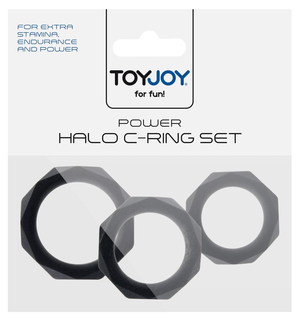 Lot de 3 cockrings Silicone Power Halo Noirs - Manpower TOYJOY - Cockrings Flexibles