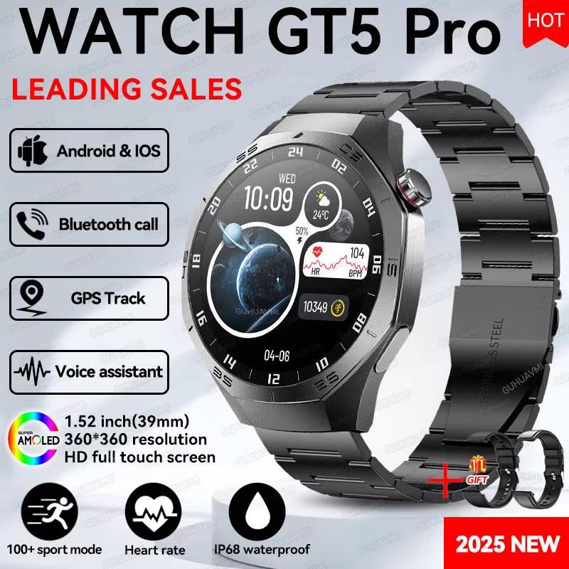 2025 Nouvelle Montre Connectée Homme Tracker GPS Écran AMOLED HD Fréquence Cardiaque Appel Bluetooth NFC Étanche Sports Extérieur Fitness Montre Connectée