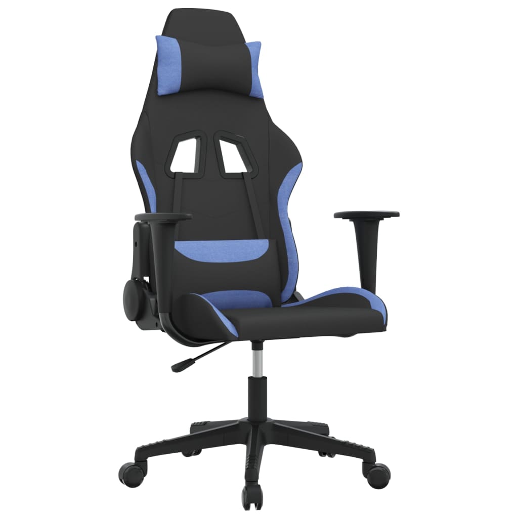 Gaming Chair with Massage Function Black and Blue Fabric