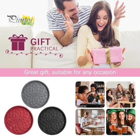Modern Kitchen Table Accessories Silicone Coaster Set with Holder, Non Slip Diamond Pattern Drink Coasters for Drinks Cups Glasses, Heat Resistant Mat