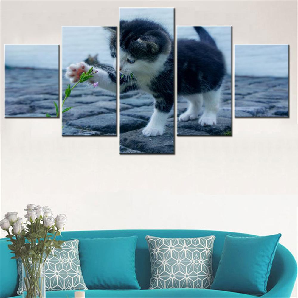 5 Pieces Wall Art Canvas Animals Kitten Poster Painting Home Decor Wallpaper Living Room Picture Print Bedroom Mural