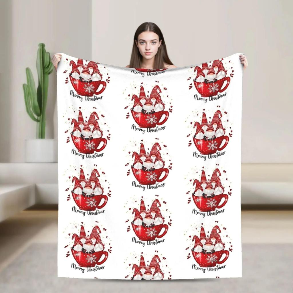 Soft Flannel Christmas Gnome Socks Blanket for Kids Buffalo Plaid Decorative Throw for Bed Sofa Home