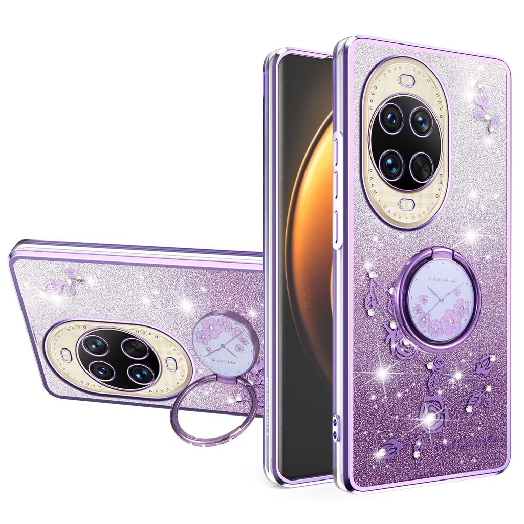 KADEM Pour Huawei nova 14 Ultra 5G Étui Anneau Support TPU Fleurs Coque de Téléphone Paillettes Dégradé