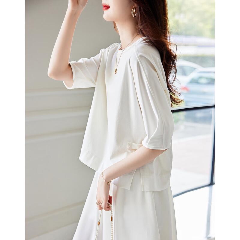 Women's Round Neck Five-Sleeve T-Shirt with Adjustable Waist
