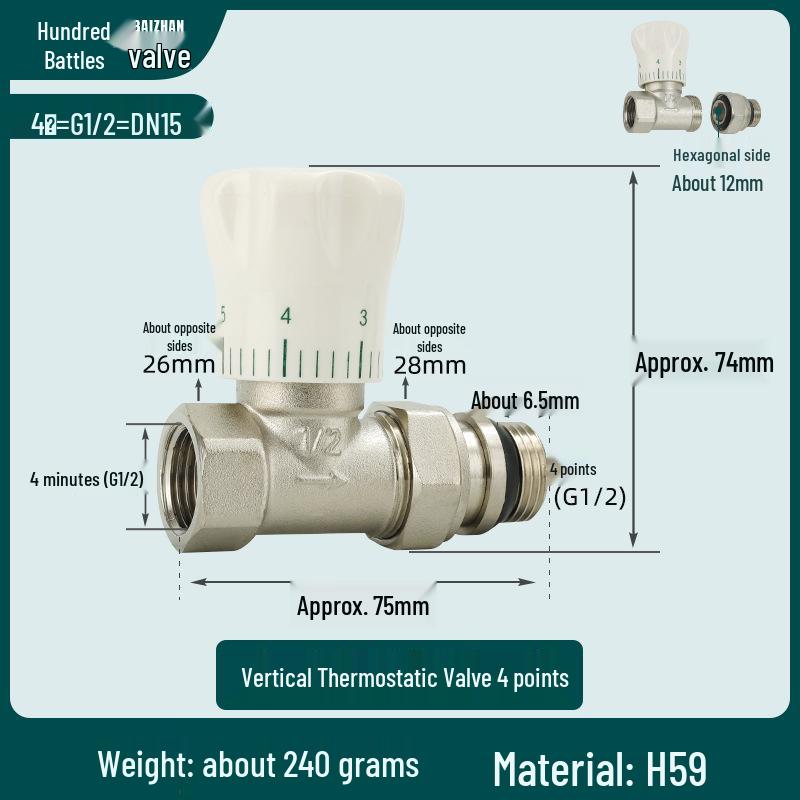 All-Copper 4-Point PPR Thermostatic Angle Valve for Radiator & Underfloor Heating