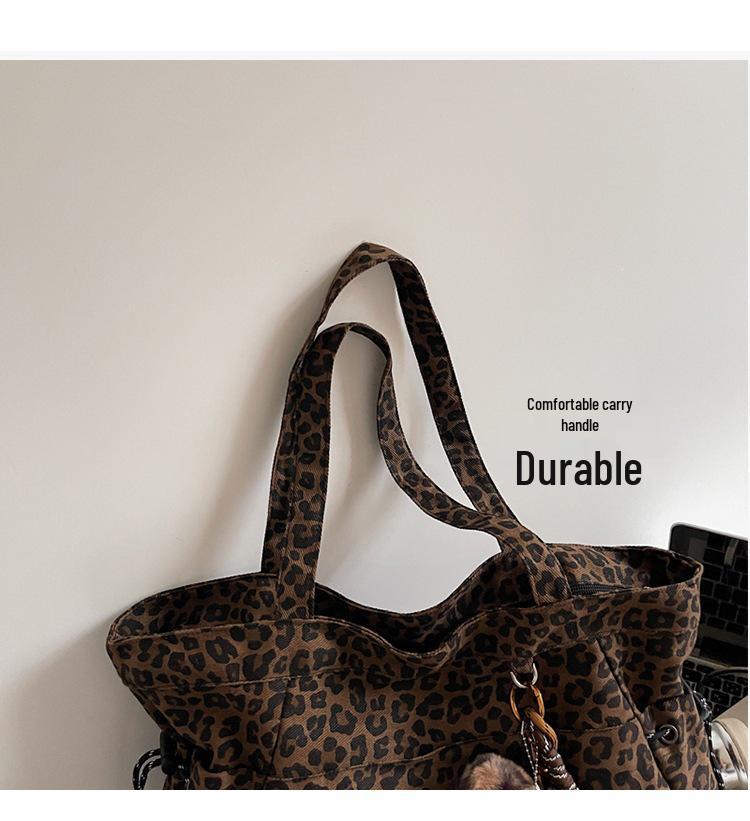 Korean Retro Leopard Print Canvas Tote Bag - Fashionable, Large Capacity, Shoulder/Underarm Style Suitable for Commuting and Shopping